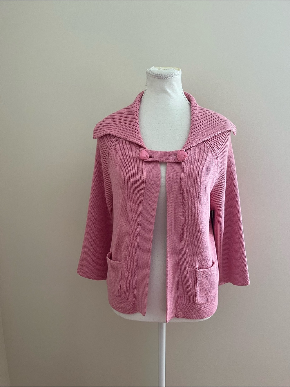 Grace Rose Pink Knit Cardigan with Shawl Collar